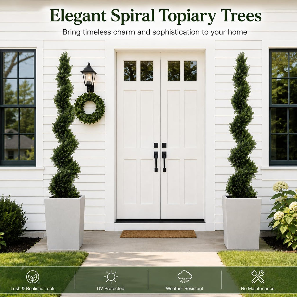 6FT Artificial Boxwood Spiral Topiary Tree for Outdoor & Indoor Decor - Faux UV Resistant Tall Front Door Plant in