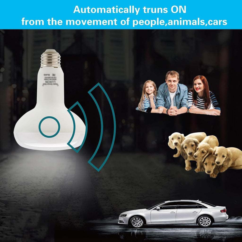 15W BR25 Radar Motion Sensor Light Bulbs,Warm E26 Outdoor Auto On/Off