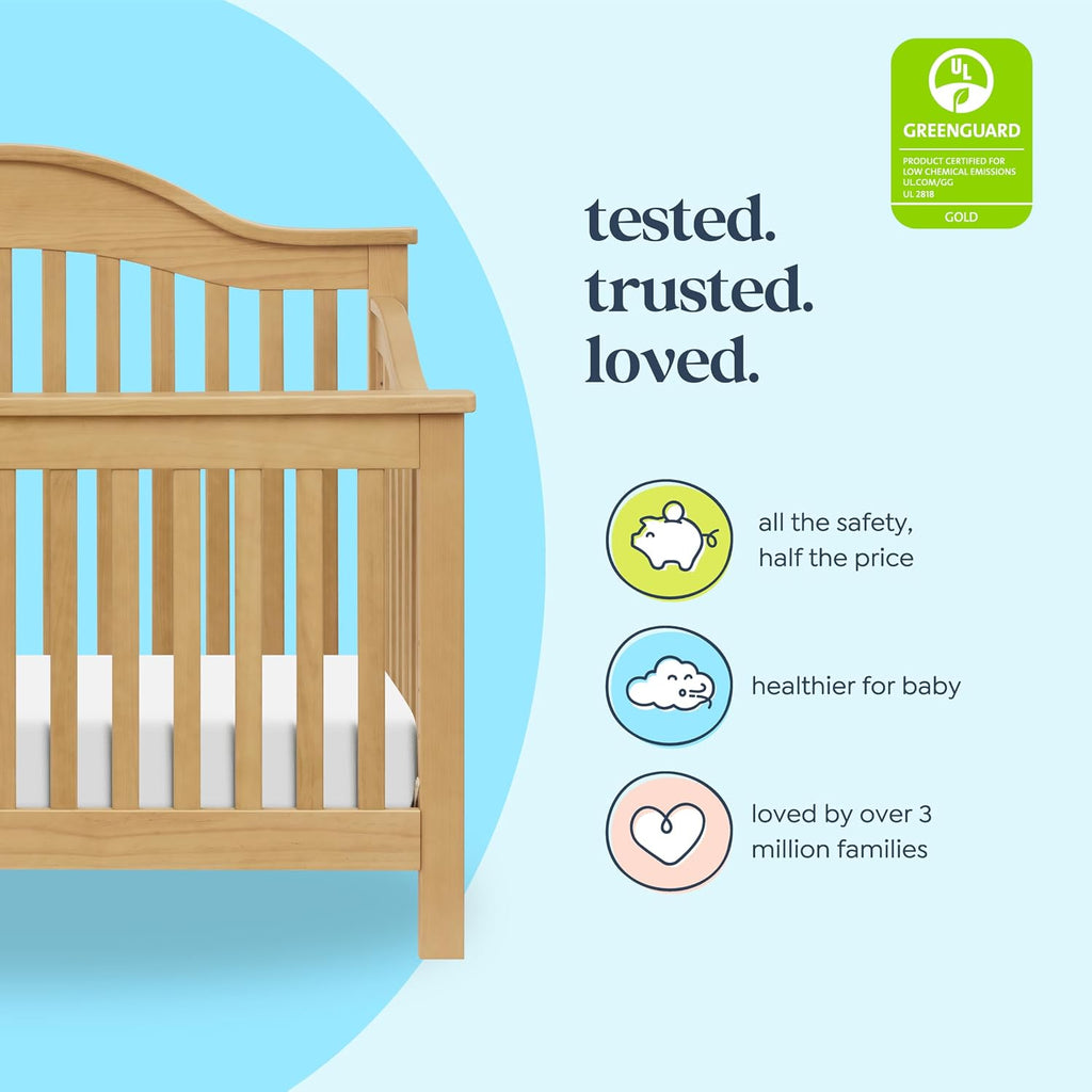 Jayden 4-in-1 Convertible Crib in Honey, Greenguard Gold and FSC Certified | Converts to Toddler Bed, Daybed &