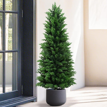 Artificial Cedar Topiary Trees Christmas Topiary Outdoor, 4ft Fake Shrubs Potted Plants Realistic Faux Cypress