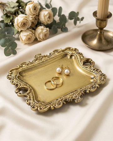 8x7 inch Vintage Gold Jewelry Tray, Middle Decorative Trinket Dish