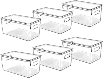 Clear Plastic Storage Bins with Lids, Perfect Organization or Pantry Organization and Storage, Stackable Fridge