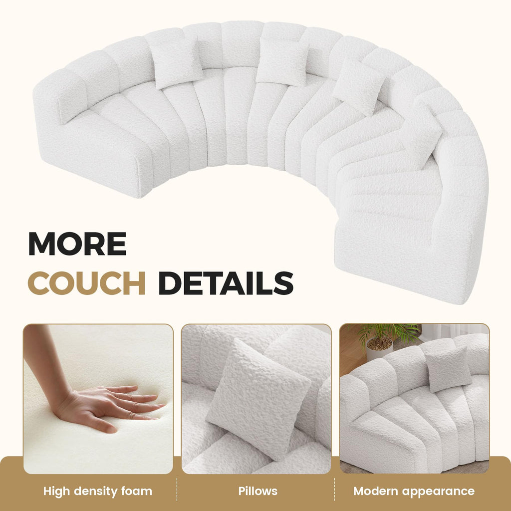 2PCS 1/8 Round Curved Sofa, 2 Seater Modular Velvet Couch, Modern Boneless Sectional Couches, No Assembly Required
