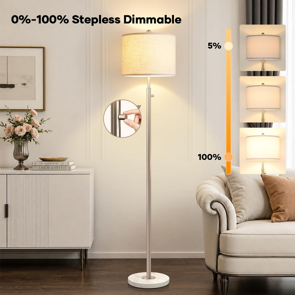 Dimmable Floor Lamp, 11W LED Bulb Included, Modern Standing Lamp with Marble Base, Tall Pole Light