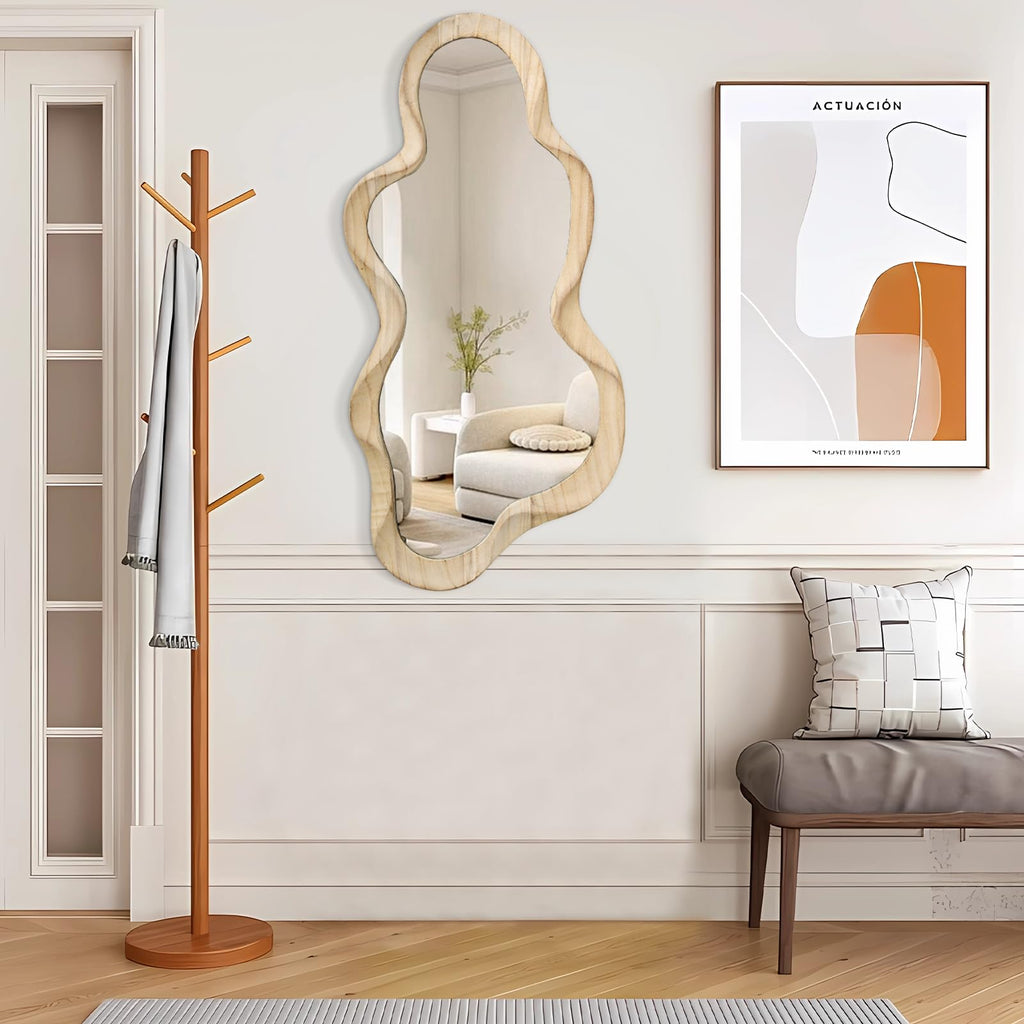 Large Asymmetrical Mirror, Irregular Cloud Wall Mirror Wood Frame Mirror