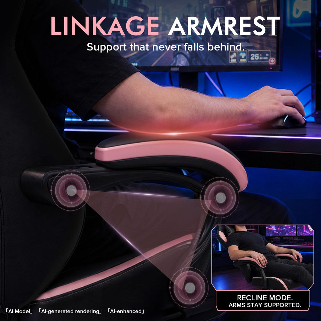 Gaming Chair with Footrest, High Back Computer Chairs for Adults with Linkage Armrest Lumbar Support Heavy Duty