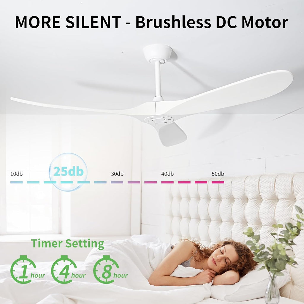 Inspired Maverick Style 72" White Ceiling Fans Without Lights, 72 Inch Outdoor Ceiling Fans no Lights, 3 Blade Solid Wood Damp Rated Ceiling Fan with Remote Control for Living Room Porch Gazebo Farmhouse/Patios-White Blades A102-B0CMTM6RL5