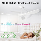 72" White Ceiling Fans Without Lights, 72 Inch Outdoor Ceiling Fans no Lights, 3 Blade Solid Wood Damp Rated Ceiling Fan with Remote Control for Living Room Porch Gazebo Farmhouse/Patios-White Blades A102-B0CMTM6RL5