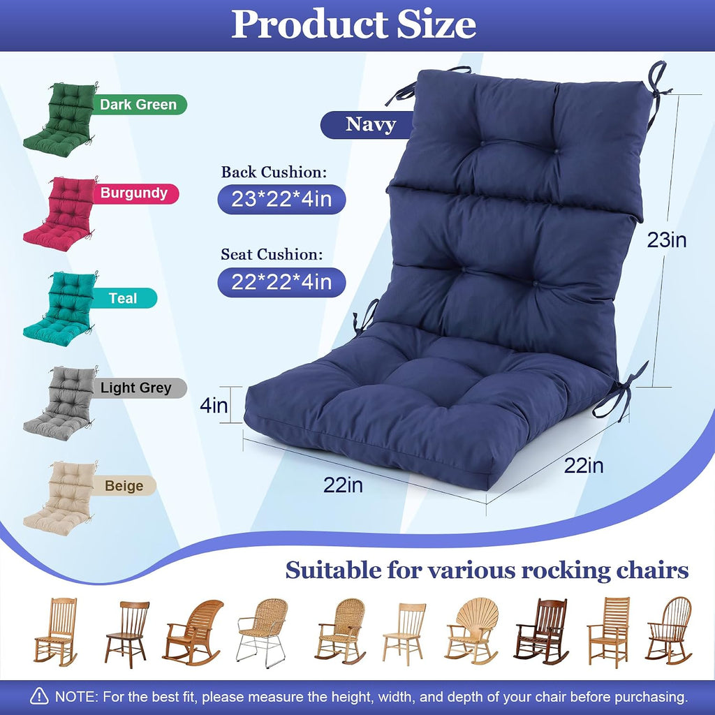 Rocking Chair Cushion, Waterproof and Fade-Resistant Adirondack Rocker Cushions, Indoor/Outdoor Rocking Chair Pads