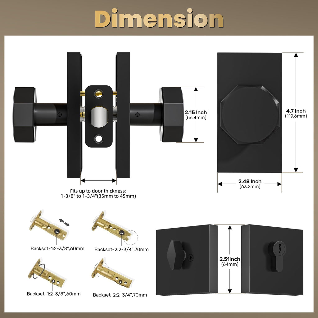 Matte Black Door Knobs with Deadbolt Set, Black Front Door Lock Set