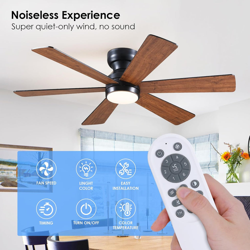 Ceiling Fans with Lights, 46" Low Profile Ceiling Fan with Light and Remote Control, Flush Mount, Reversible