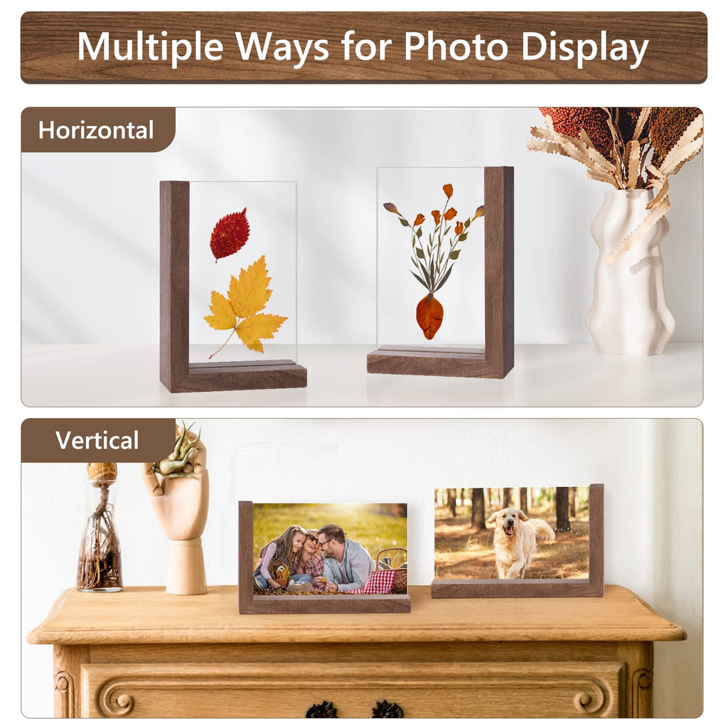 4x6 Picture Frames 2 Pack - Rustic Vintage Wooden Picture Frames 4x6 L-shape Wood Double Side Acrylic Photo Frame