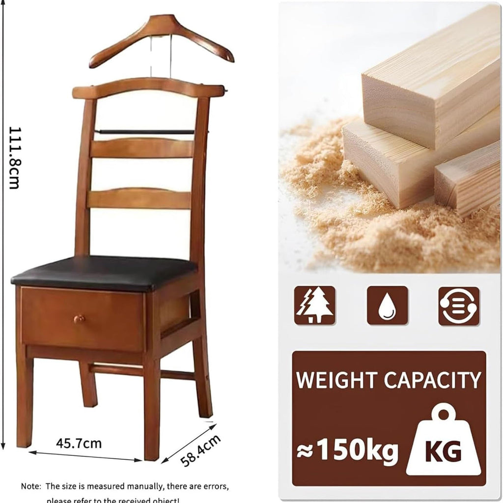 Brown Valet Stand with Drawer & Office Chair Hanger, Men's Organizer for Clothes, Watches, Keys & Accessories