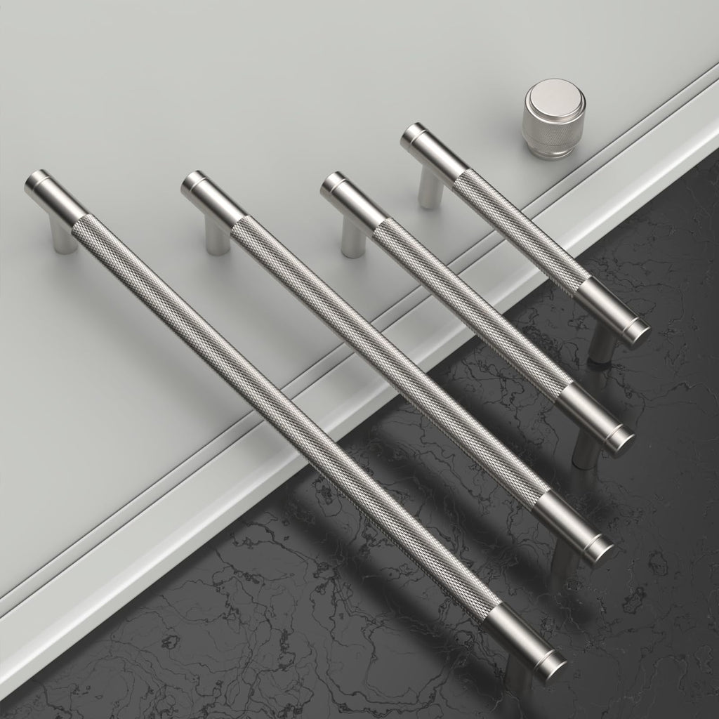 10 Pack 9 Inch(228mm) Brushed Satin Nickel Cabinet Pulls Knurled Cabinet Handles Cupboard Handles Kitchen Cabinet
