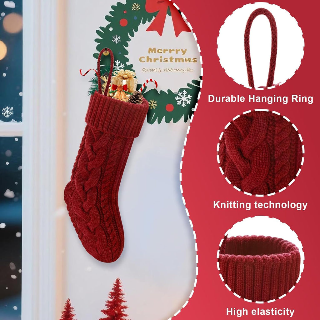 S 18" Knitted Stocking Christmas Decorations - Set of 4