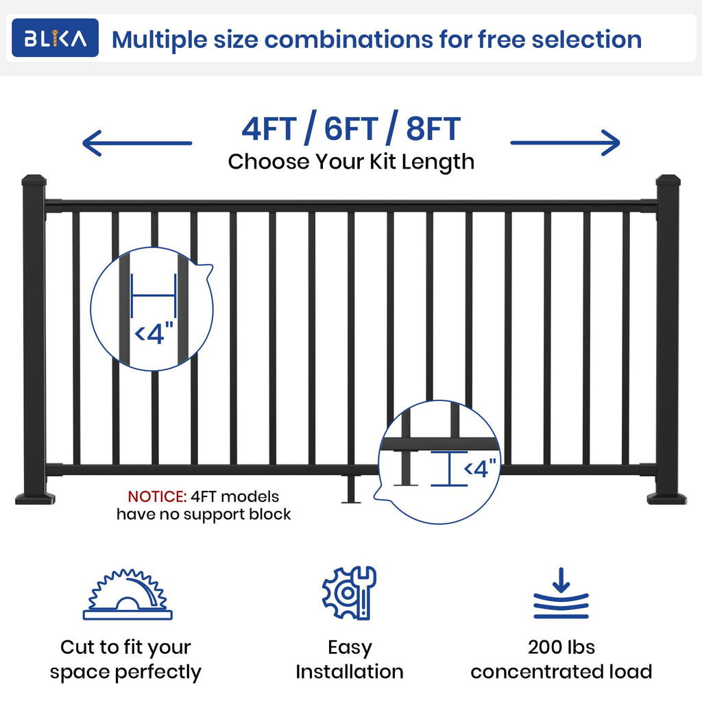 36 in H. x 6 ft W. Aluminum Deck Railing Kit with Post, Matte Black