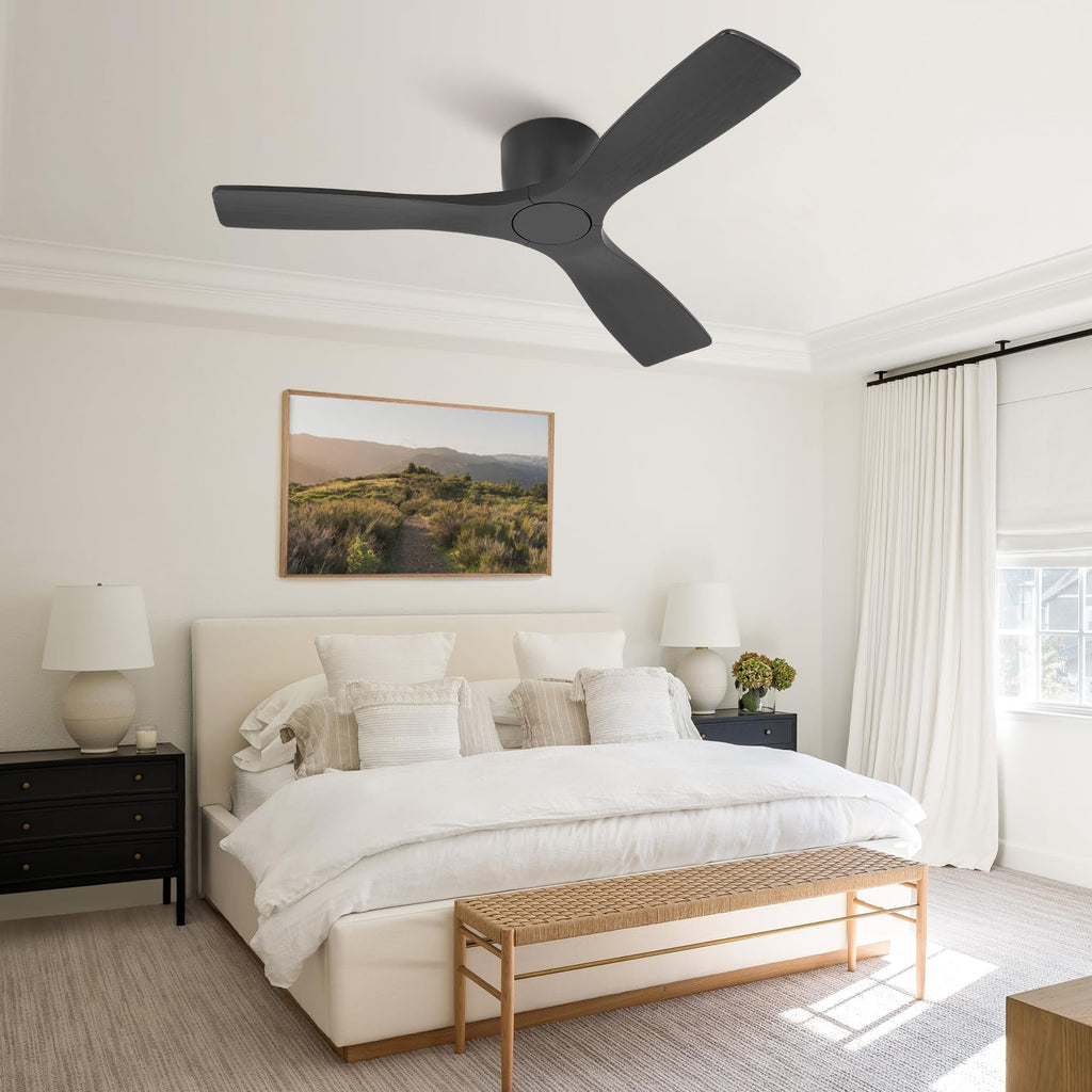 48 Inch Ceiling Fan without Light, Flush Mount Low Profile Fan with 3 Solid Wood Blades, Quiet Reversible DC Motor, 6