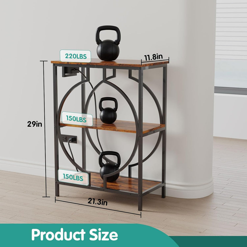 10 Gallon Aquarium Stand with Power Outlet, 3 Tier Heavy Duty Metal Fish Tank Stand with Storage, Fish Tank Table