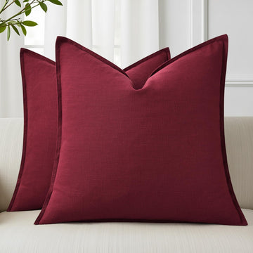 Fall Burgundy Linen Throw Pillow Covers 18x18 Set of 2
