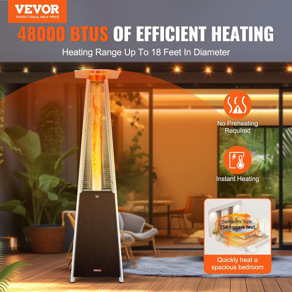 Patio Heater for Outdoor Use, 48000BTU Pyramid Propane Heater w/Wheels, Quartz Glass Tube Outdoor Patio Flame Heater