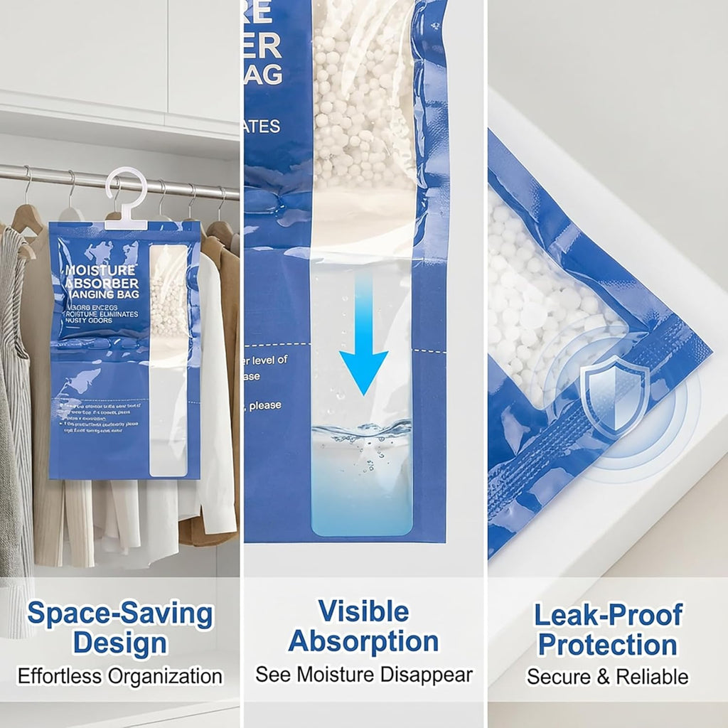 Dehumidifier Bags Hanging Moisture Absorbers - 4 Packs Dehumidifiers for Home Closet Bathroom Basement