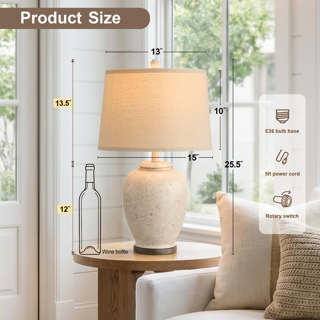 25" Vintage Ceramic Table Lamp Bedroom Retro White