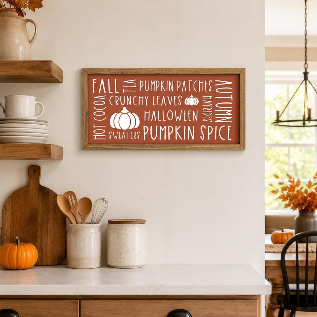 Fall Wall Art Framed, Pumpkins Sign Autumn Home Decor