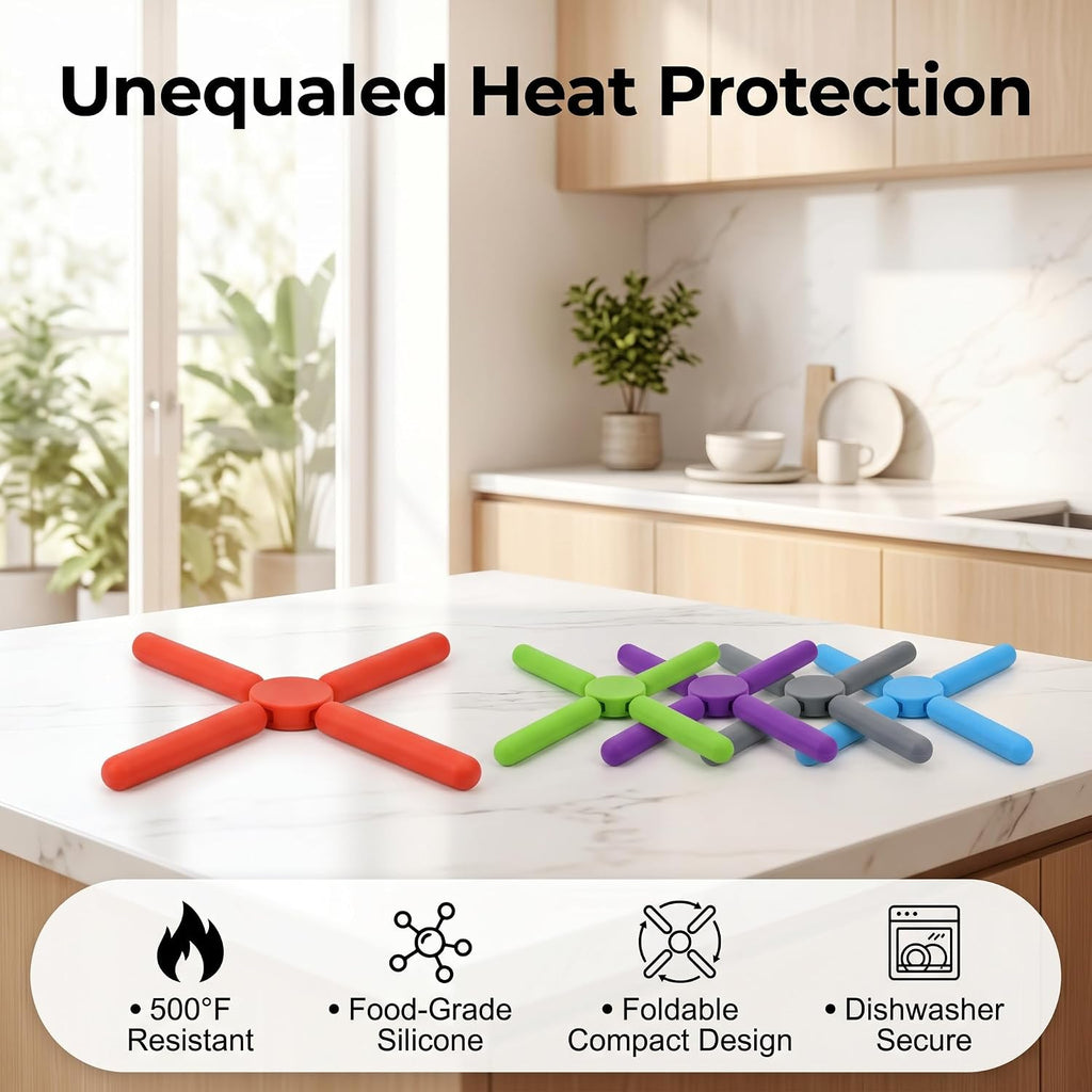 Thick Silicone Trivets for Hot Dishes Eco-Friendly Foldable Trivets for Hot Pots and Pans Folding Trivet Save - Set of 5
