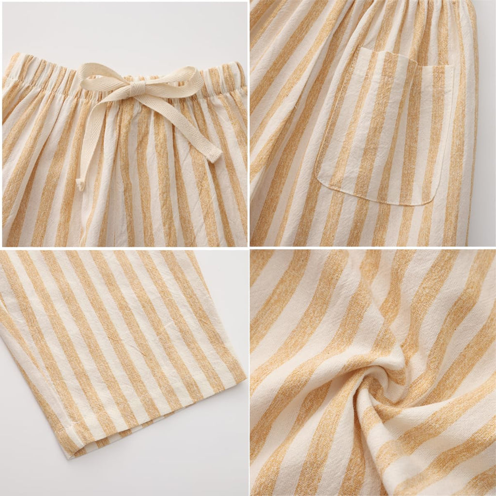 Classic Casual Pants for Boys Thin Cotton Stripe Elastics Waist Spring Summer Trousers Toddler Long Pants 2Pcs