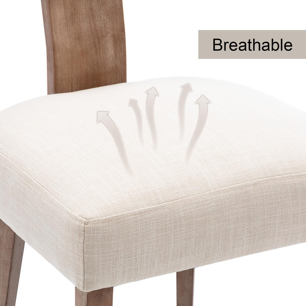 Rattan Dining Chairs Set of 2, Modern Dining Chairs, Kitchen Dining Room Chair, Curved Cane Back Upholstered Linen