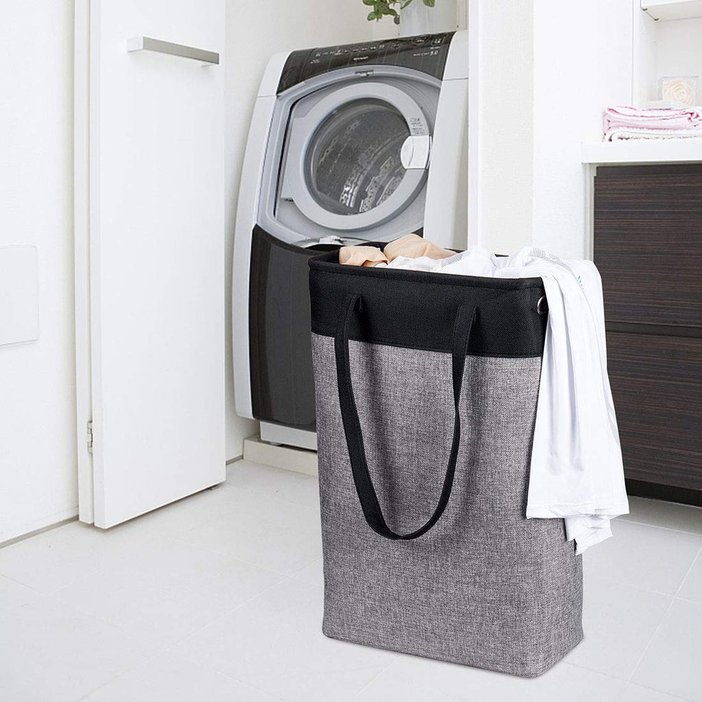 Laundry Basket with Handles Black&Grey-Slim Laundry Bin Collapsible Dirty Clothes Basket Narrow Laundry Bag Foldable
