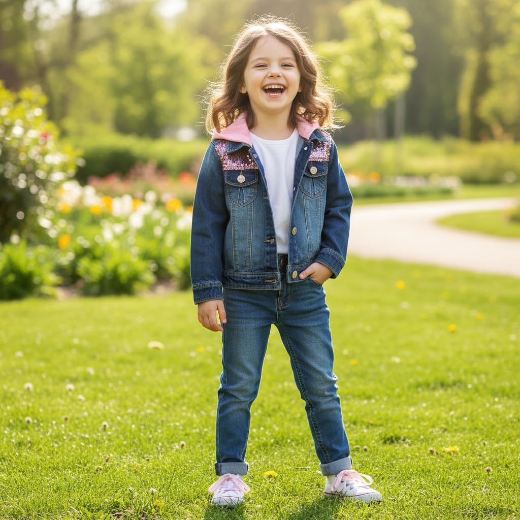 Little&Big Girls Sequin Outerwear Embroidery Denim Jacket