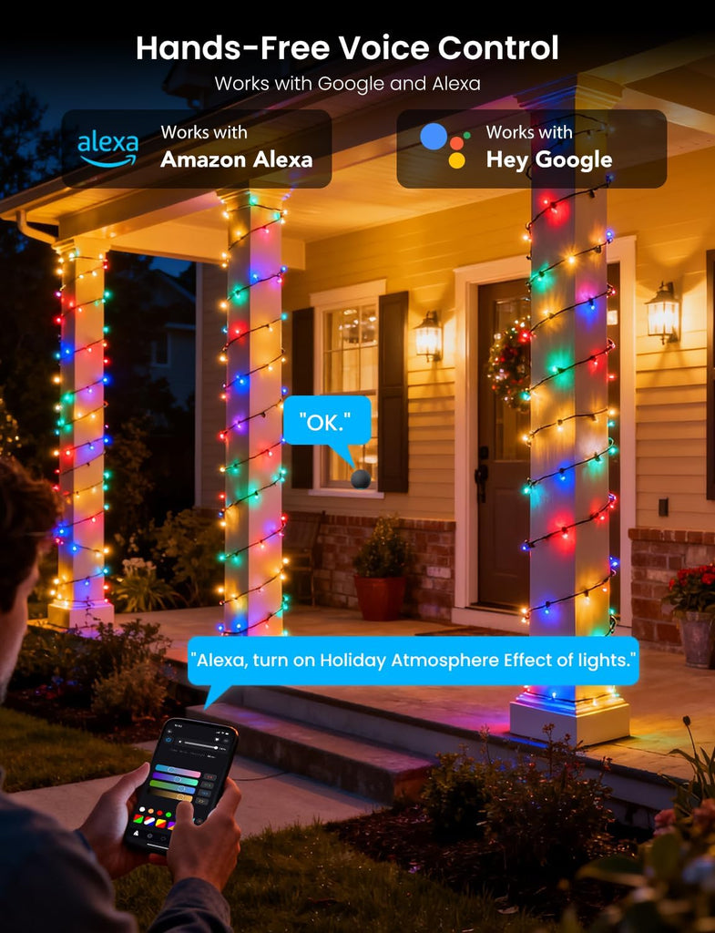 Smart RGB+IC String Lights with 300 LED, 98 FT Indoor Color Changing Christmas Lights, APP & Remote Control, 84