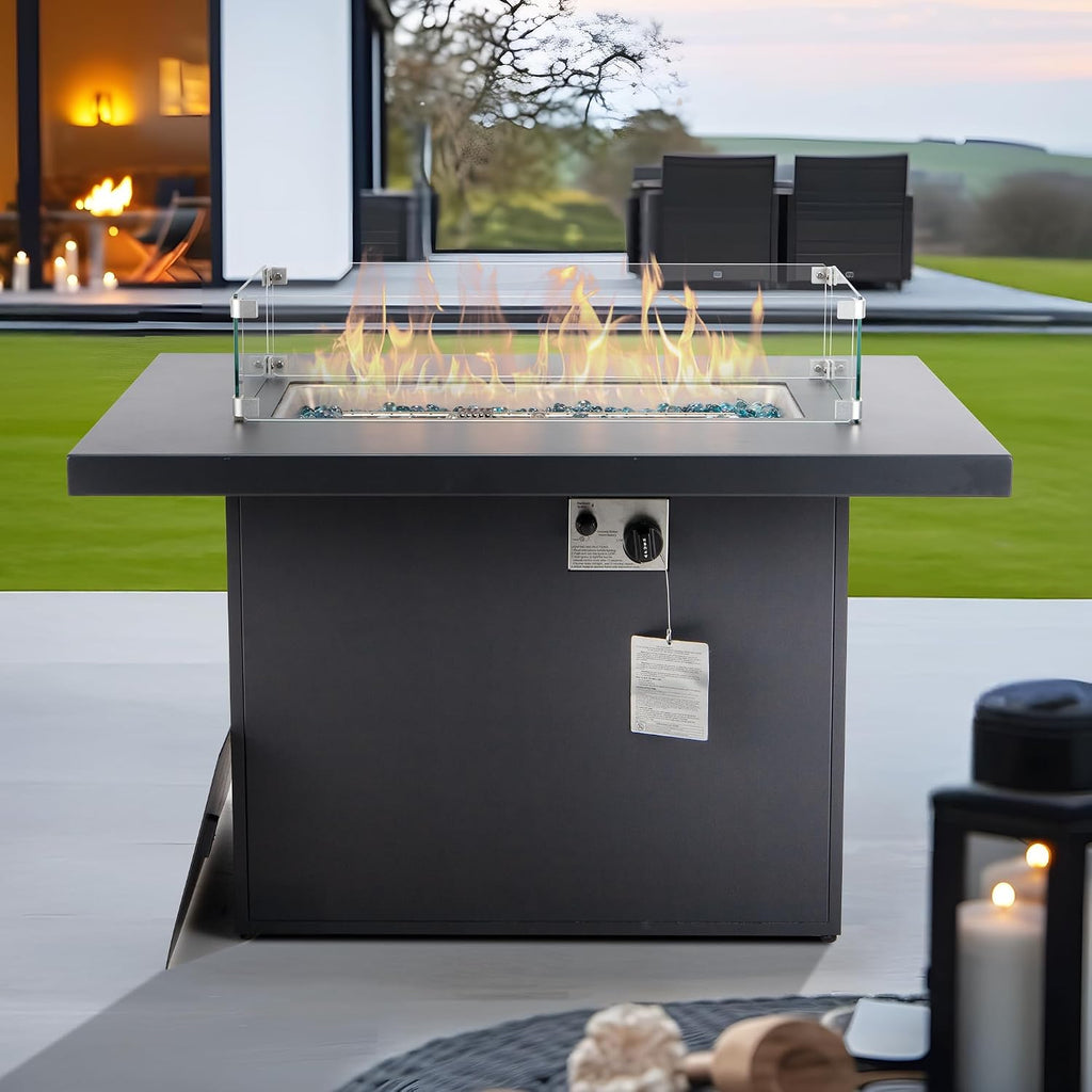 43" Aluminum Propane Gas Fire Pit Table, 60000 BTU Outdoor Patio | Natural Gas Dual Fuel, CSA Certified, Wind Guard