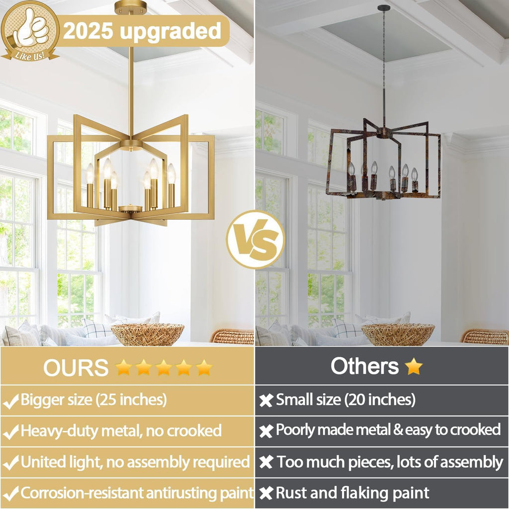 25"-61" Height Adjustable Modern Gold Chandelier for Dining Room, No Assembly Required Gold Dining Room Light Fixture