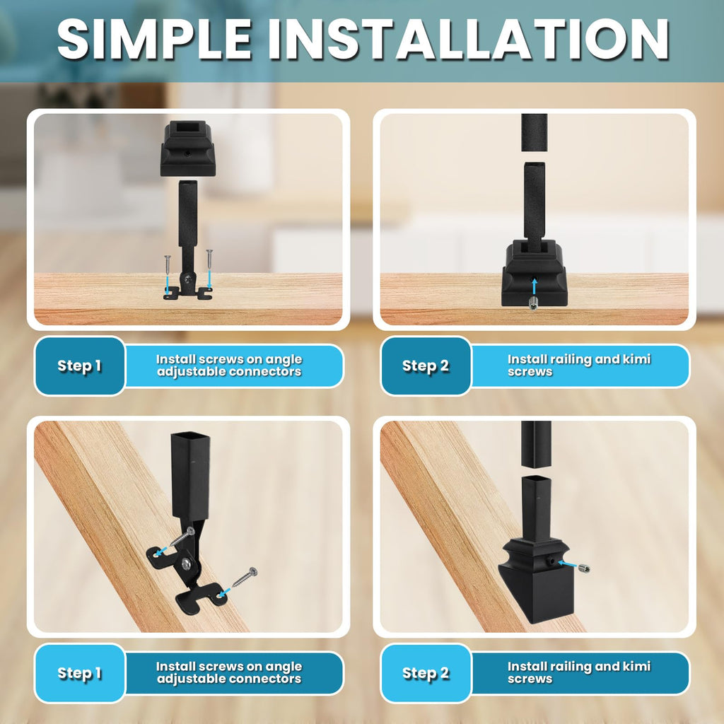 Angle Adjustable Connectors, Baluster Swivel Connectors with Screw for Installation of 1/2" Square Balusters balusters