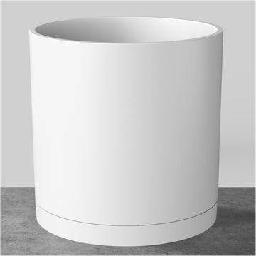 14-Inch Large Modern Cylinder Planter, Thick-Walled Plastic Plant Pot with Drainage Holes and Detachable Saucer