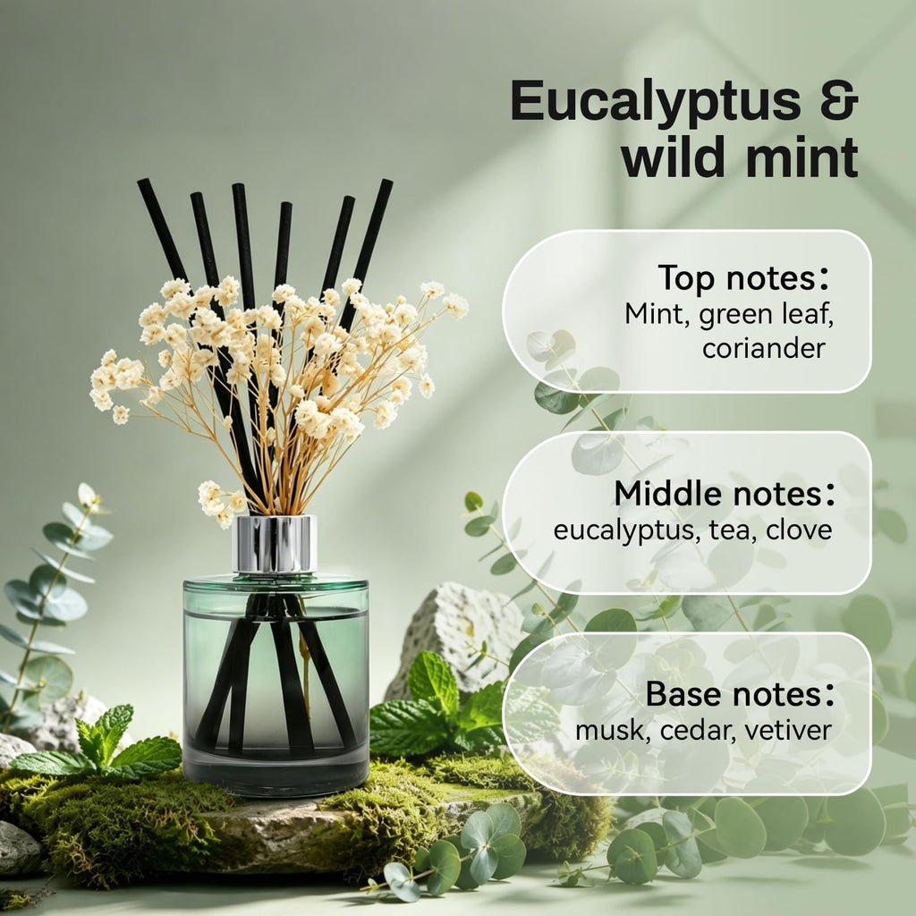 Reed Diffuser Set, Eucalyptus & Wild Mint Scent, 4.06 fl oz