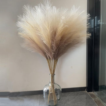 38" 10 Stems Faux Pampas Grass Tall Decor for Floor Vase (Beige Mixed)