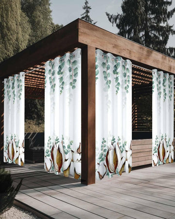 Outdoor Curtains Waterproof, Eucalyptus Leaves Privacy Screen Outdoor Front Porch Decor, Grommet Outside Curtains for