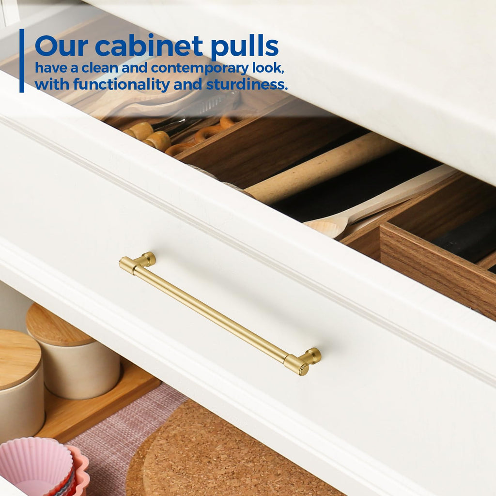 Brushed Gold Cabinet Handles Modern Pulls,8 Inch,10 Pack
