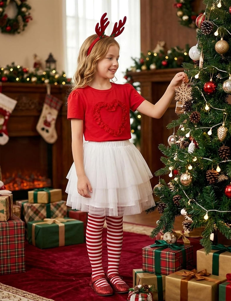 Girls Ruffle Heart T-Shirts Cute Short Sleeve Tee Tops