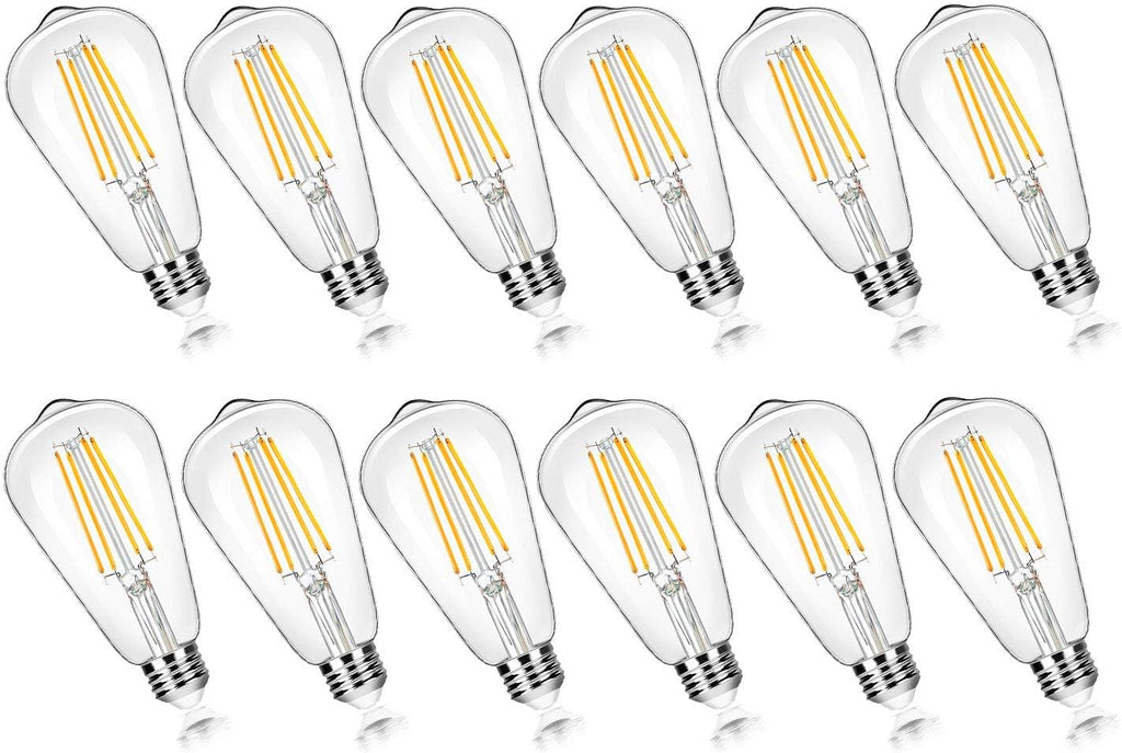 12-Pack Vintage 7W ST58 LED Edison Light Bulbs 60W Equivalent, 850Lumens, 3000K Soft Warm White, E26 Base LED