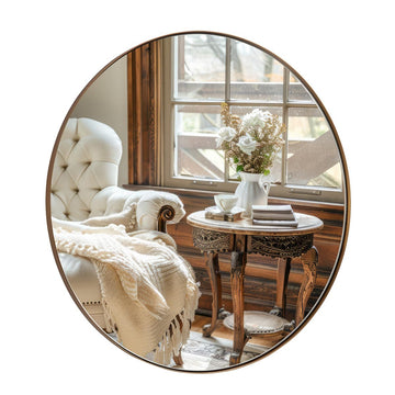 Bronze Round Mirror 36 inch, Oil Rubbed Bronze Round Mirror in Metal Frame, Anti-Rust Large Bronze Vanity Mirror, HD