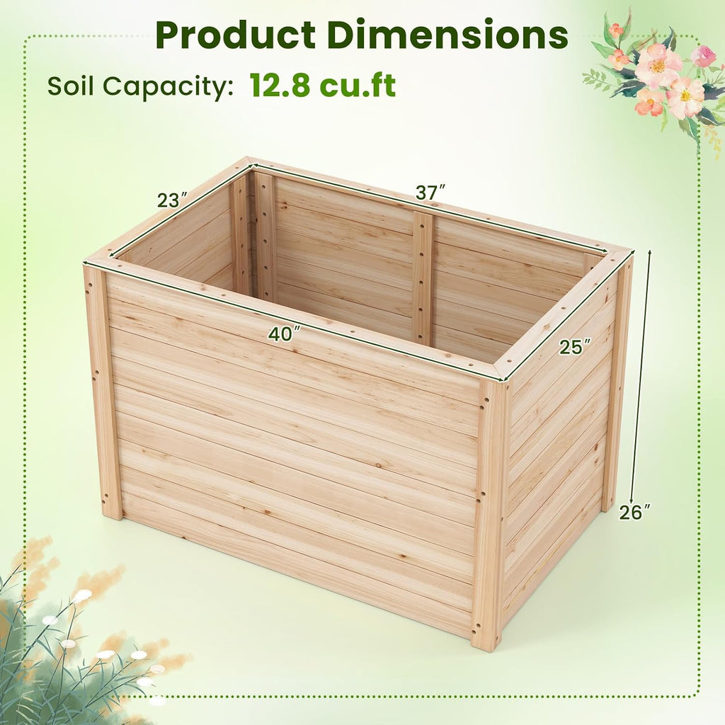 Wood Raised Garden Bed, 40"x25"x26" Elevated Planter Box w/Open-Ended Base for Deep-Rooted Plant Vegetable Fruit