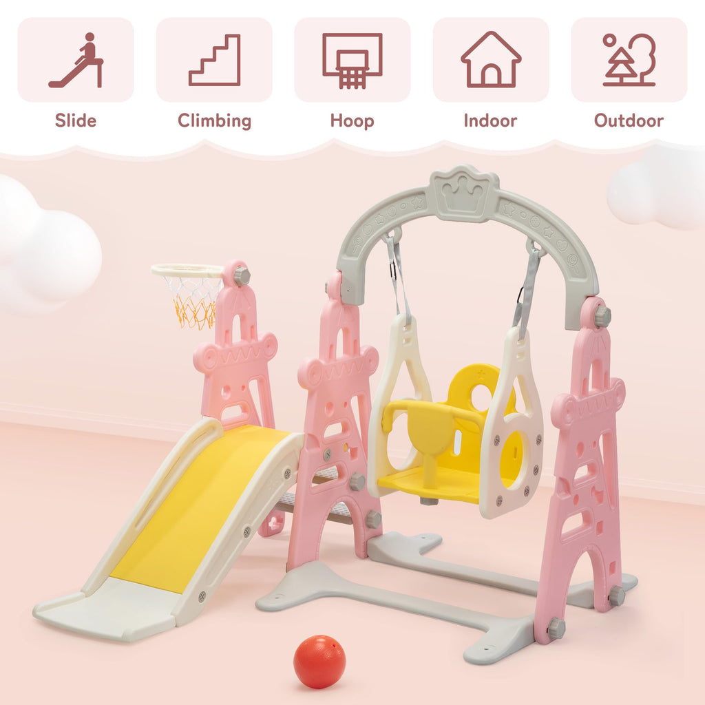 4-in-1 Toddler Slide & Swing Set for Toddlers Age 1-3