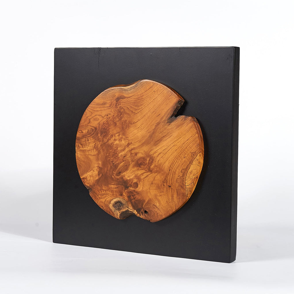 Teak Wood Wall Art Décor 17" Live Edge Caved Round Slice Pattern