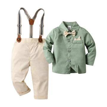 Baby Boys Pants Sets,Toddler Gentleman Outfits, Infant Long Sleeve Shirt + Pants + Bow Tie + Suspenders