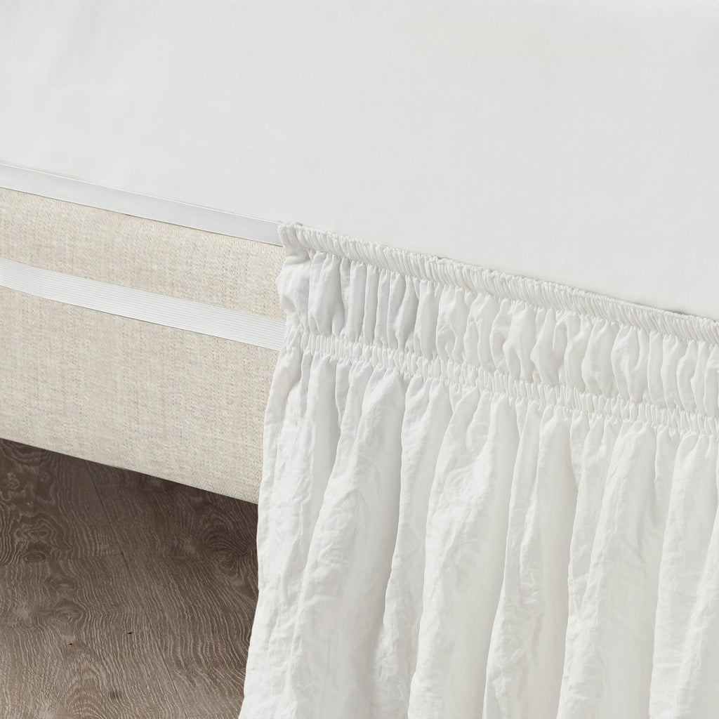 Ruched Ruffle Elastic Easy Wrap Around Bed Skirt Single Off White - Bed Skirt - Dust Ruffle