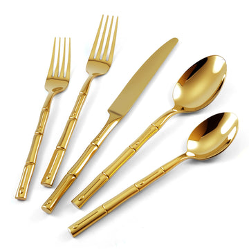 Gold Silverware Set 20-Piece Bamboo Pattern Service for 4